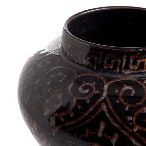 Vase rond noir arabesque