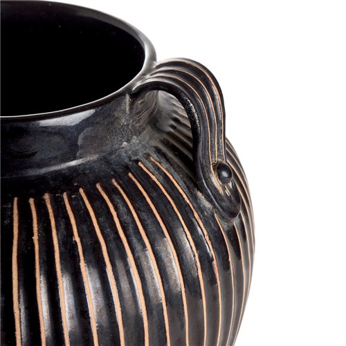 Vase ridged black handles L