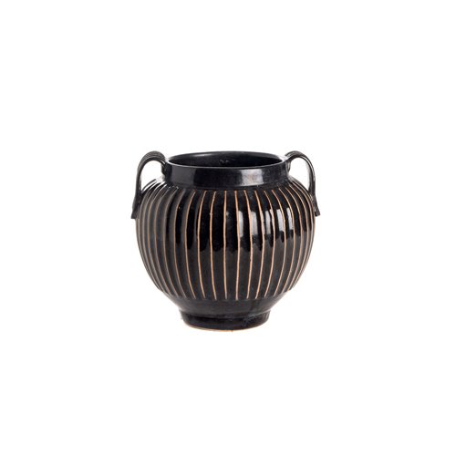 Vase ridged black handles S