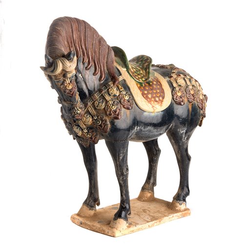 Horse tang carved glazed black