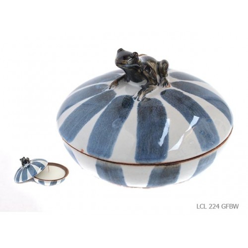 Candle box round frog blue white