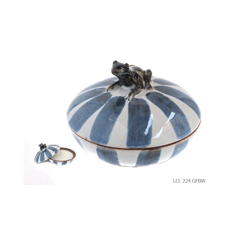 Candle box round frog blue white