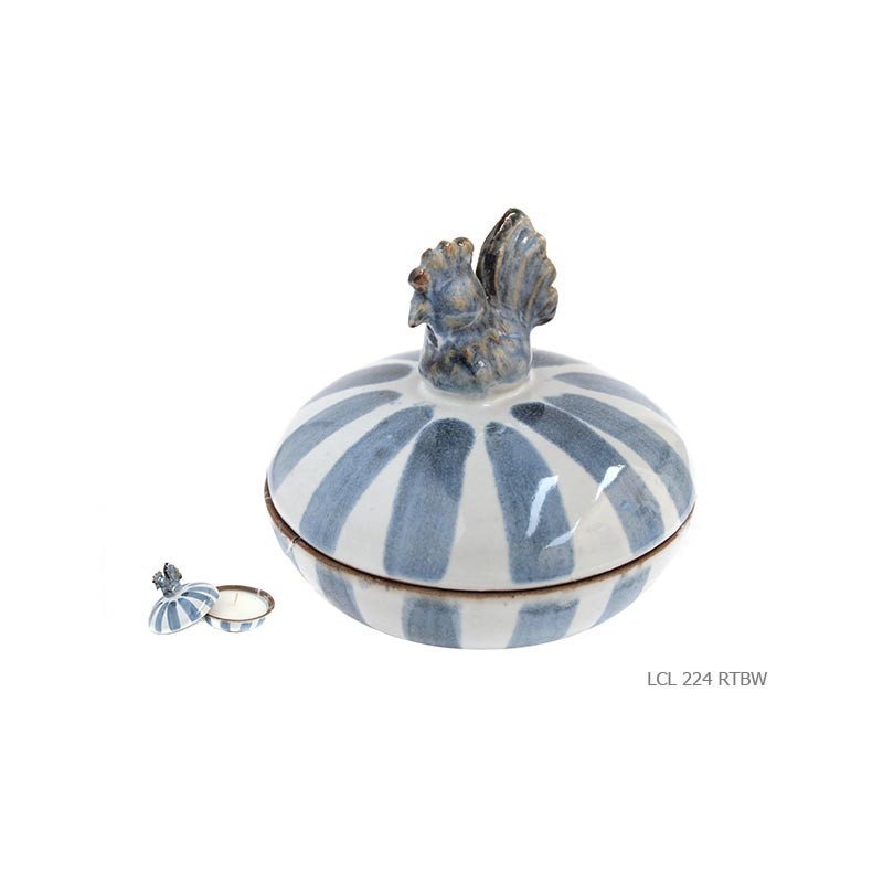 Candle box round rooster blue white