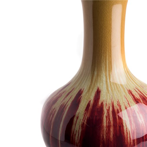 Wide mouth vase drips 'ox blood'