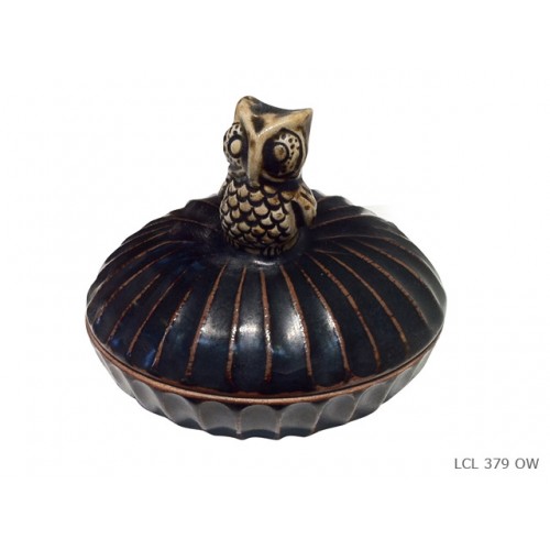 Round box owl lid d brown