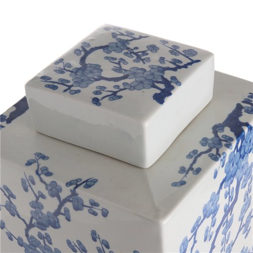 Tea pot square blue white cherry flowers L