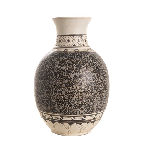 Vase round neck black and white