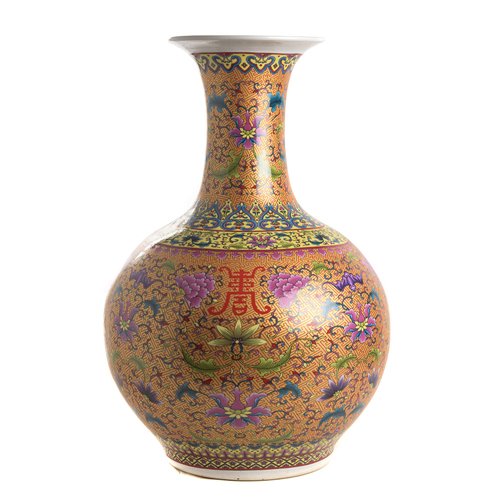 Vase long neck Qianlong yellow