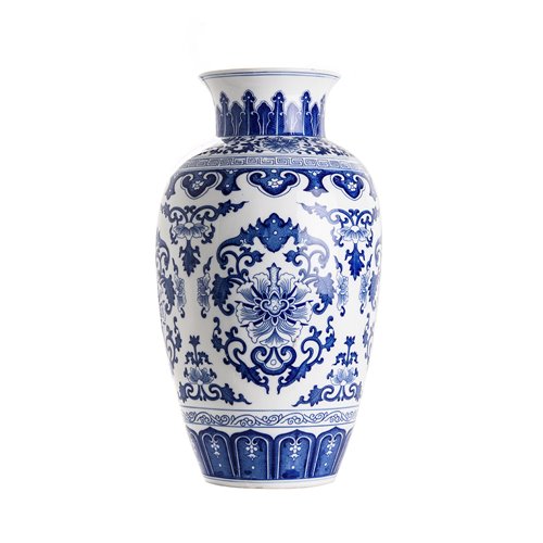 Vase long bleu blanc