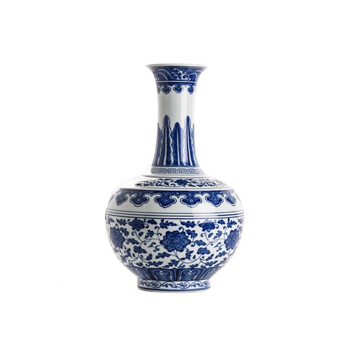 Vase straight collar blue white