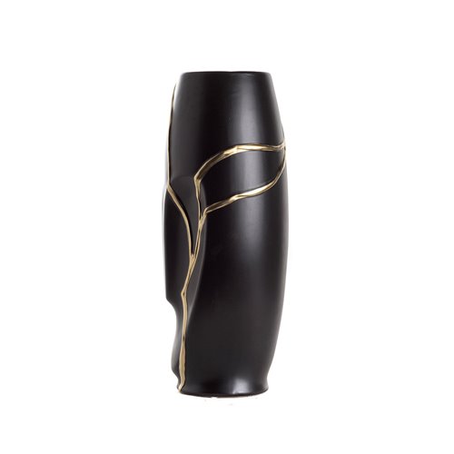 Vase ceramic Maoi kintsugi effect black L