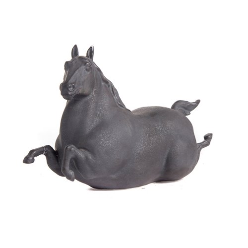 Horse figurine glazed black