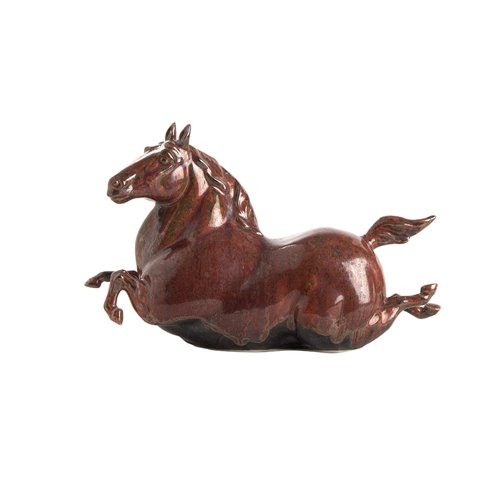 Horse figurine glazed khaki and red