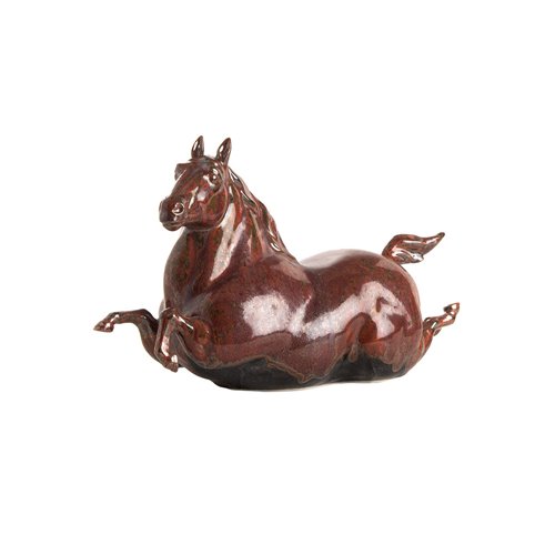 Horse figurine glazed khaki and red