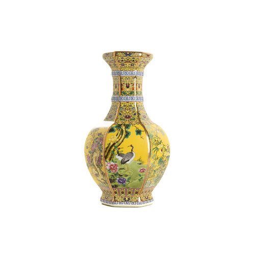 Octogonal vase scenery yellow background