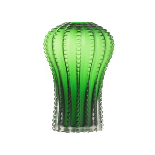 Vase cactus évasé en verre vert teint dans la masse L