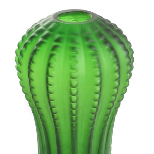 Vase cactus évasé en verre vert teint dans la masse XL