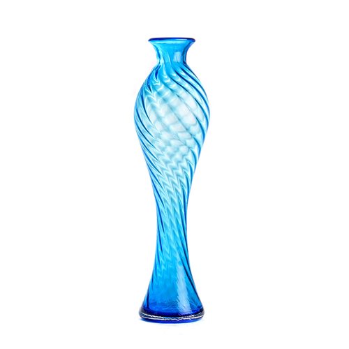 Long twisted blue glass vase L