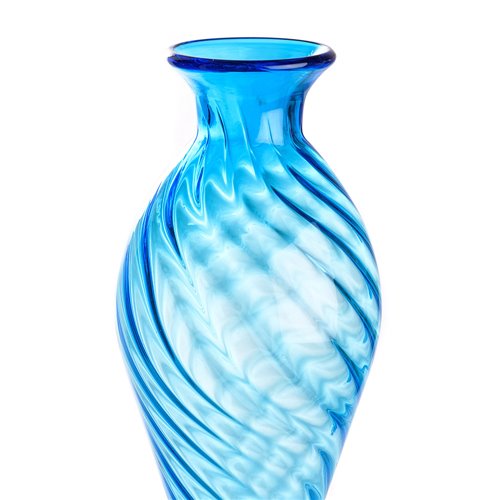Long twisted blue glass vase L