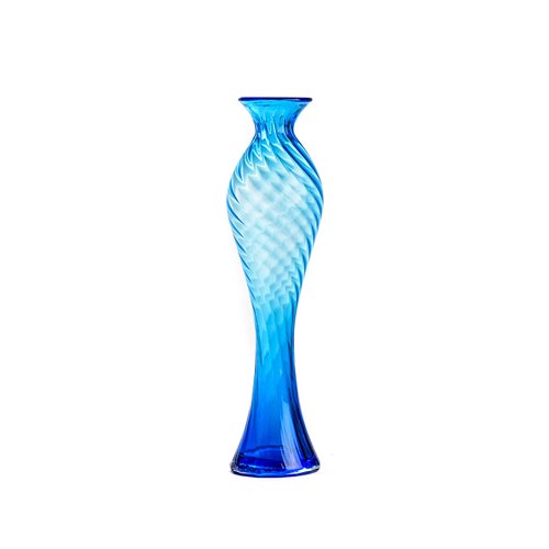 Long vase torsadé en verre bleu S