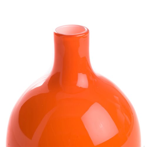 Red glass bottle vase with a short neck