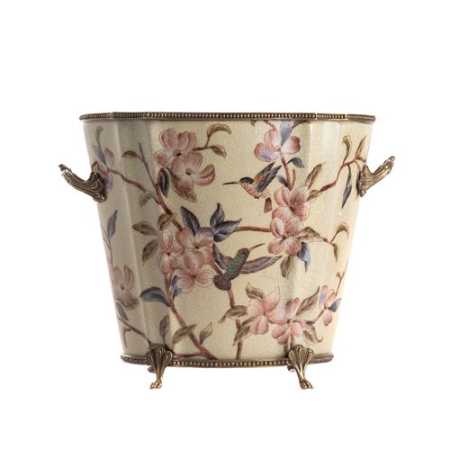 Planter pot tall pink hummingbirds