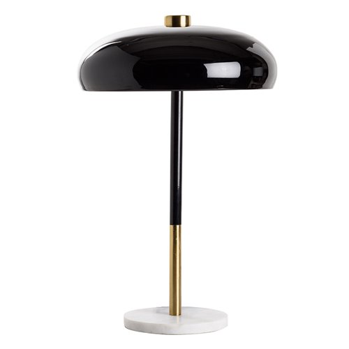 Lampe de table au pied en laiton peint noir et abat-jour en dome noir E14 Max 15W
