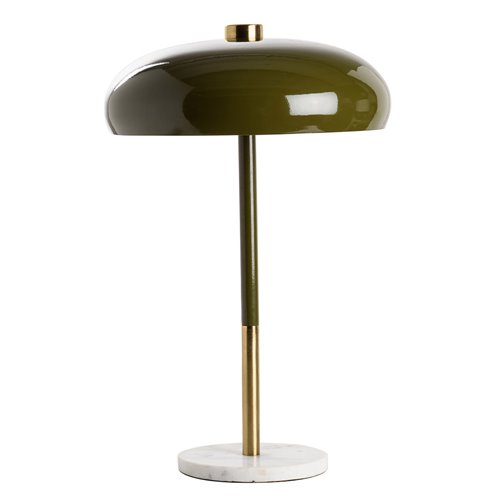 Lampe de table au pied en laiton peint vert kaki et abat-jour en dome kaki E14 Max 15W