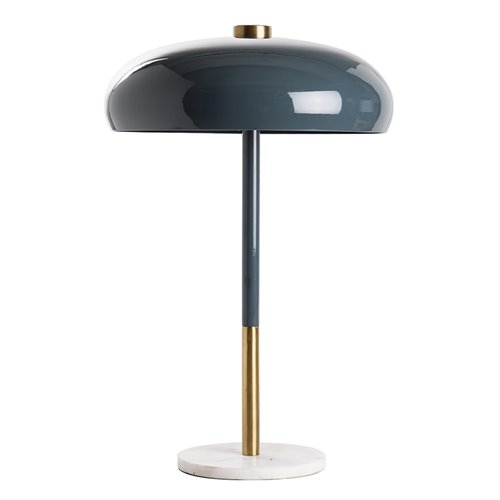 Lampe de table au pied en laiton peint gris et abat-jour en dome gris E14 Max 15W