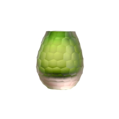 Mouth blown green glass vase