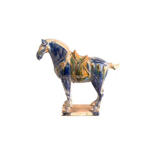 Traditionnal Tang Era horse - blue and yellow glaze
