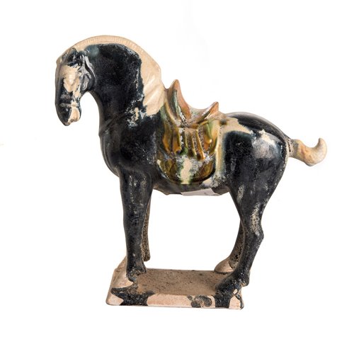 Traditionnal Tang Era horse - night blue and beige glaze