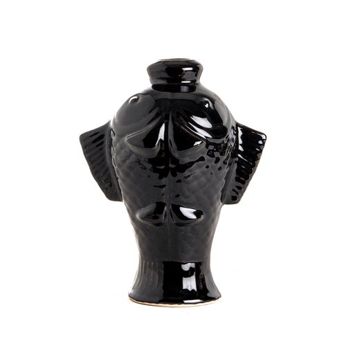 Fish vase black carved