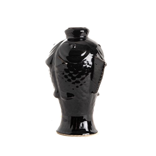 Fish vase black carved
