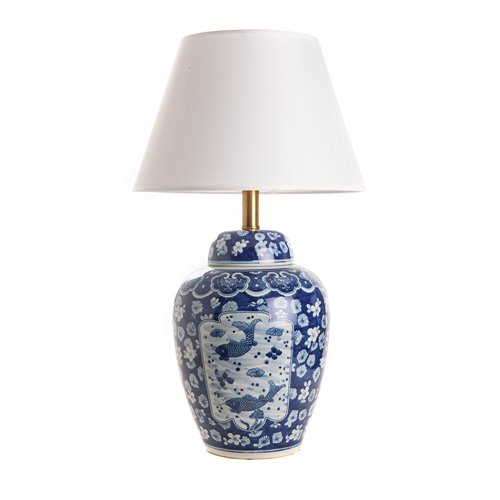 Lamp base vase fishes white blue E27
