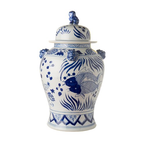 Blue & White : Temple Jar, Prosperous Carps