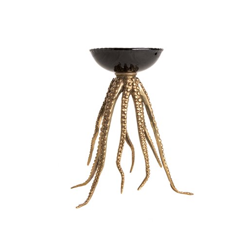 Bronze And Porcelain Black Hand Painted Shagreen Octopus Candle Holder