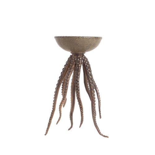 Bronze And Porcelain Hand Painted Shagreen Octopus Candle Holder