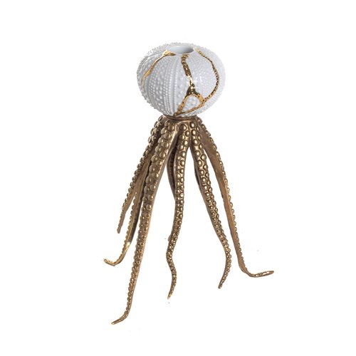 Bronze White Gold Porcelain Octopus Candle Holder
