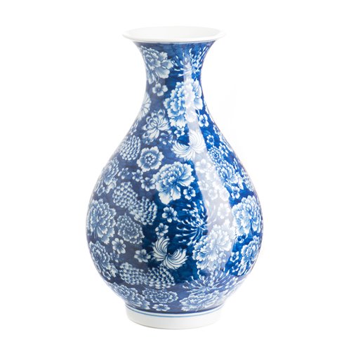 Teardrop Vase Peony Blue White