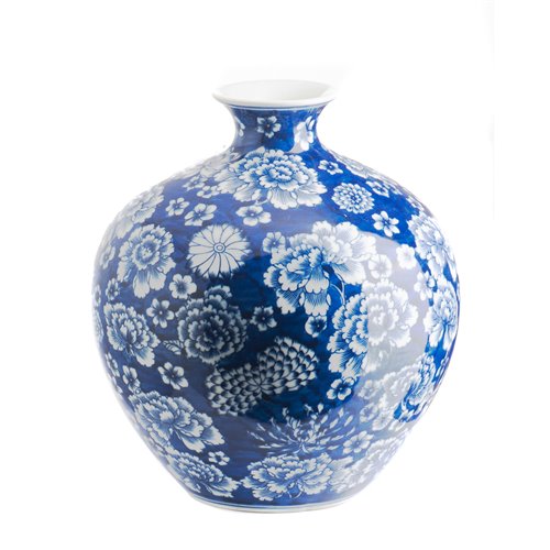 Ball Vase Peony Blue White