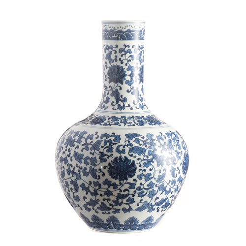 Vase Straight Collar Blue White