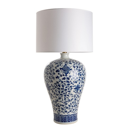 Base Lampe Vase Meiping Bleu Blanc E27