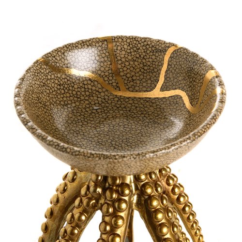 Bronze Black Gold Porcelain Octopus Candleholder