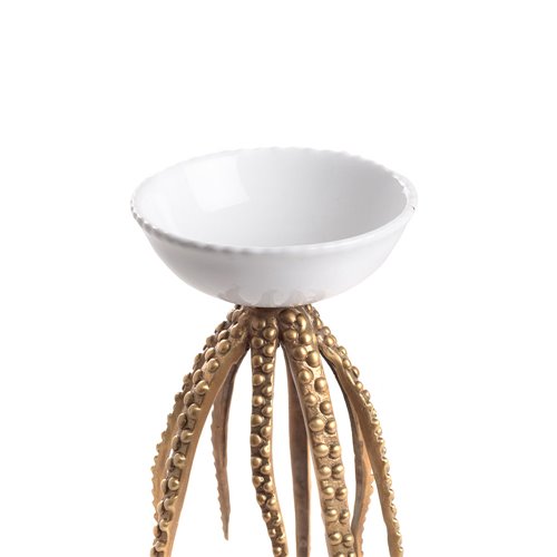 Bronze And White Porcelain Octopus Candle Holder