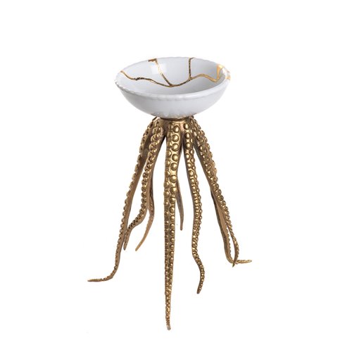 Bronze White Gold Porcelain Octopus Candle Holder
