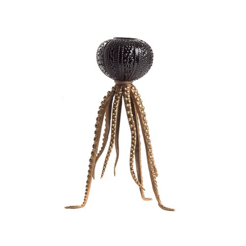 Bronze And Black Porcelain Octopus Candleholder S