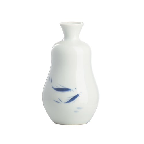 Vase Gourde Blanc Poissons Bleu