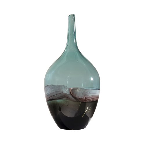 Bottle Vase Glass Turquoise Wave Effect M