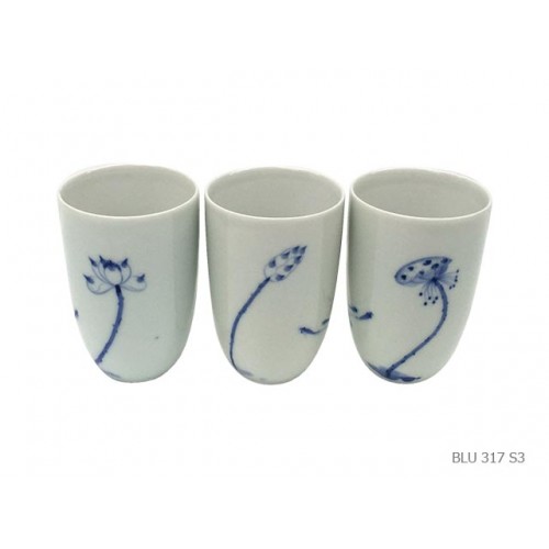 Set of 3 vases lotus blue white